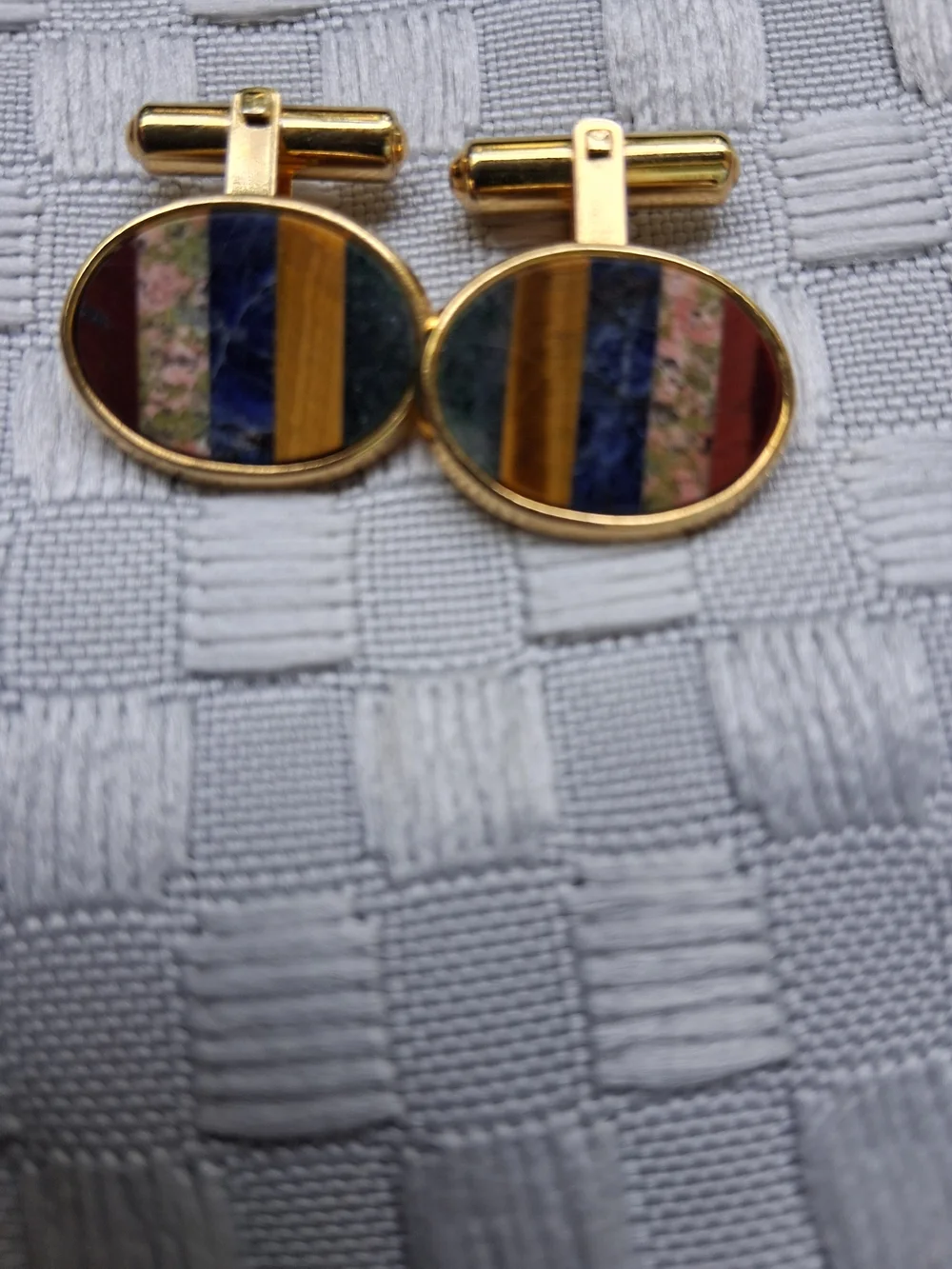 Men's Gold-Tone Multicolor Inlay Oval Cufflinks